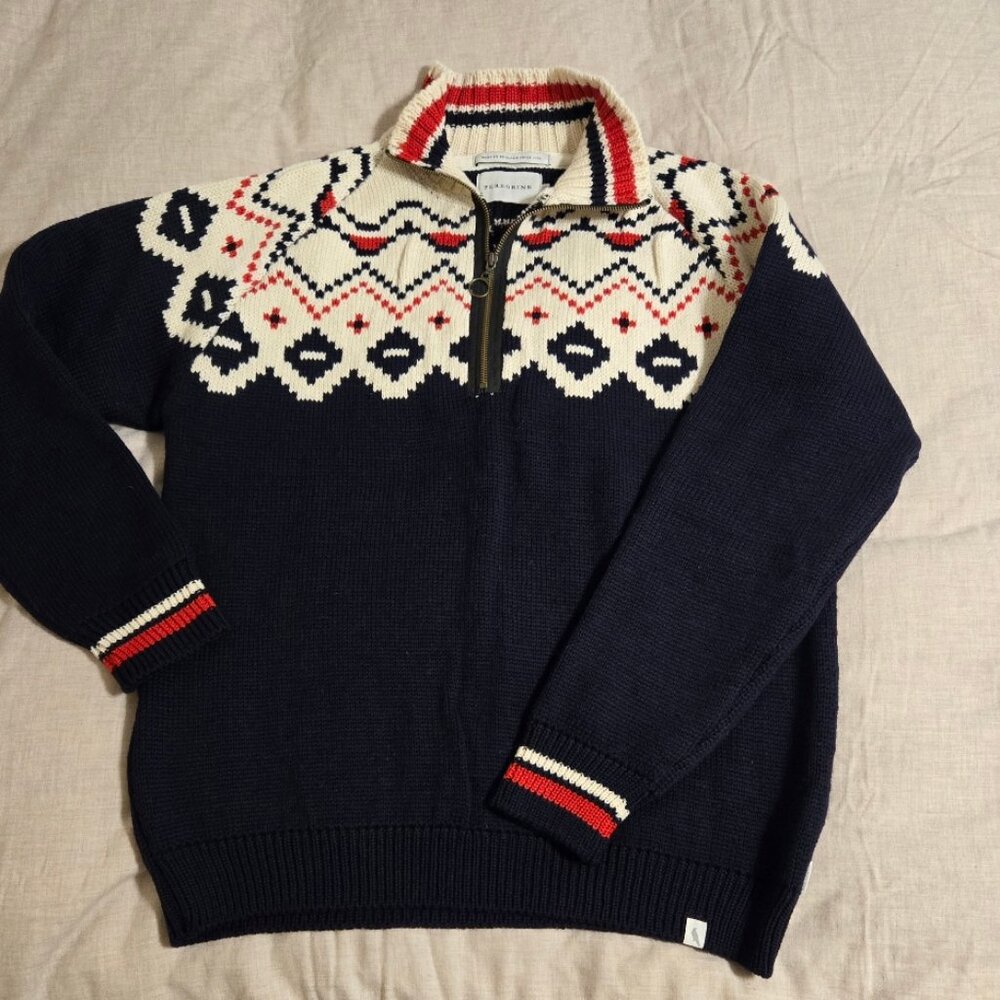 Peregrine men's XXL NWOT wool sweater 1/3 zip Nordic double ply